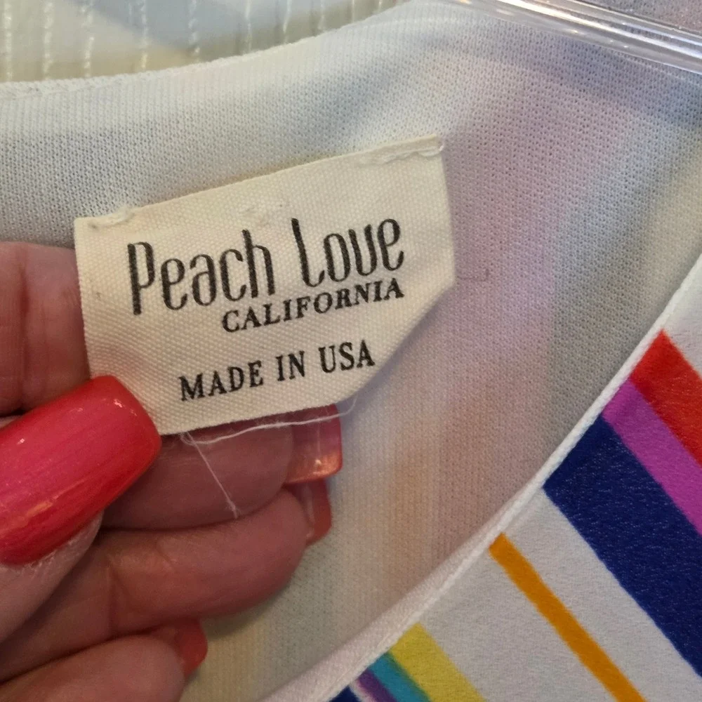 Peach Love California Multi Color Stripe Tiered Babydoll Mini Dress Pockets L - Picture 5 of 13
